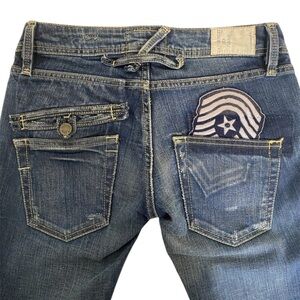 Traverniti So Jeans Women’s Bootcut Blue Denim Jeans Embroidered Pockets Low